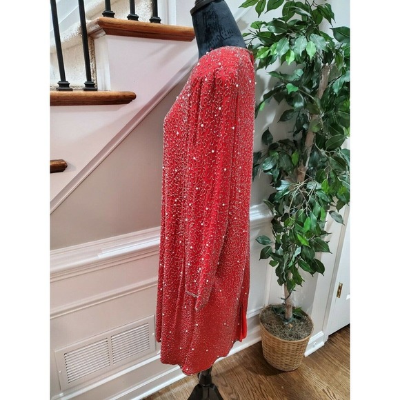 Vintage Jakelin Red 100% Rayon Long Sleeve Round Neck Knee Length Dress Size 10 - Picture 6 of 13